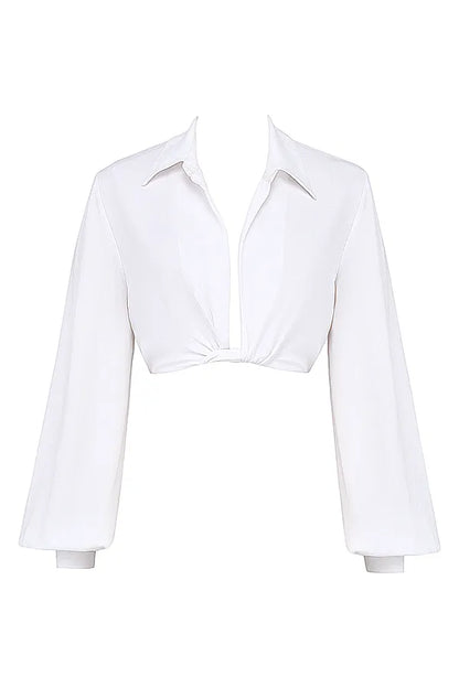 Palmer White Plunge Blouson Top