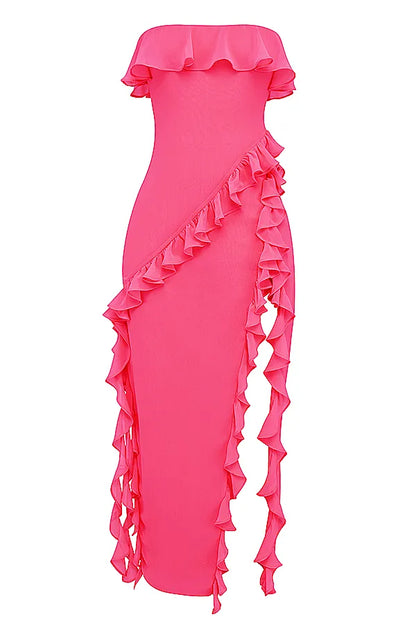 Sarina Fuchsia Ruffle Maxi Dress