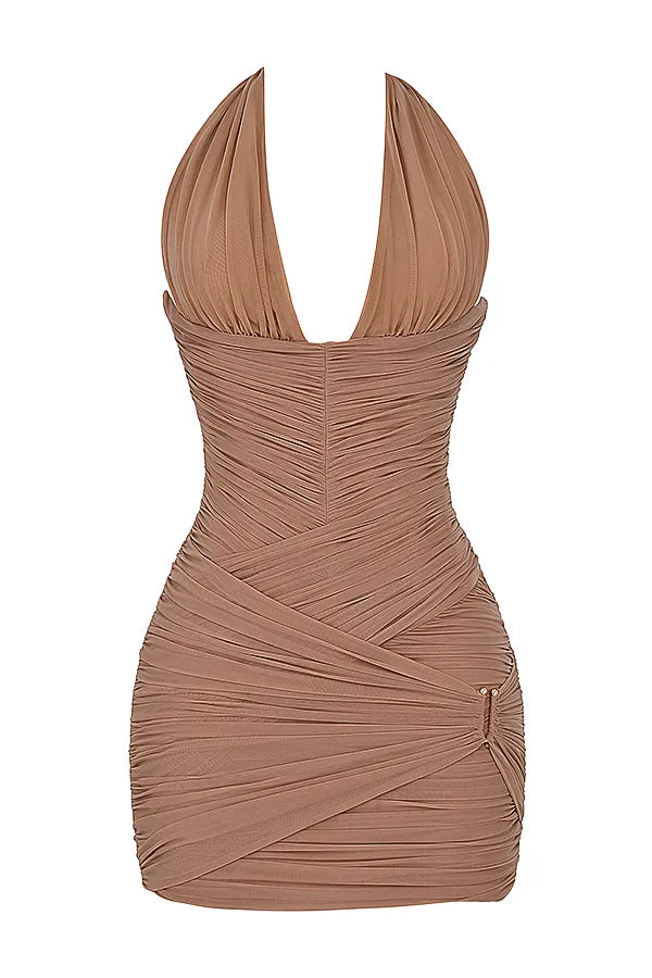 Laetitia Hazelnut Gathered Mini Dress