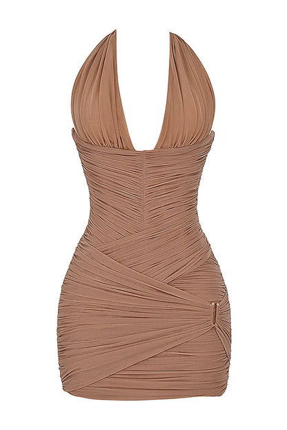 Laetitia Hazelnut Gathered Mini Dress