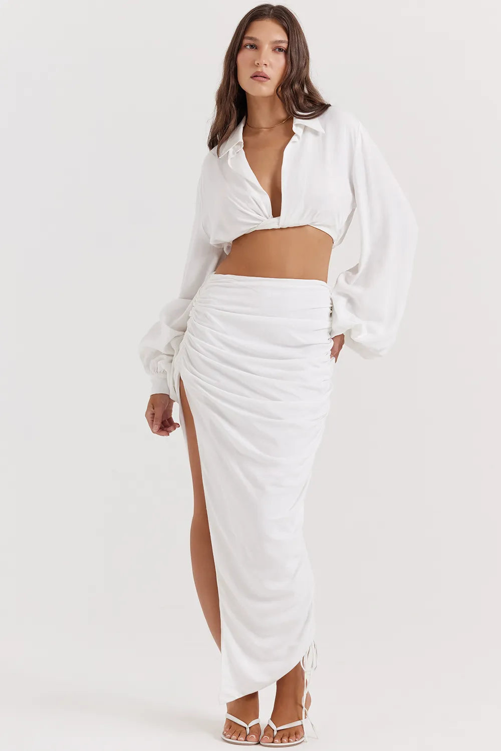 Palmer White Plunge Blouson Top