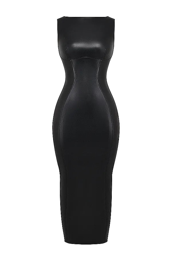 Sahara Black Vegan Leather Maxi Dress