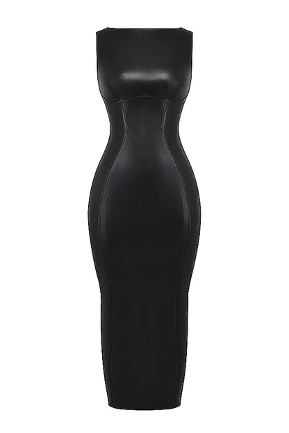 Sahara Black Vegan Leather Maxi Dress