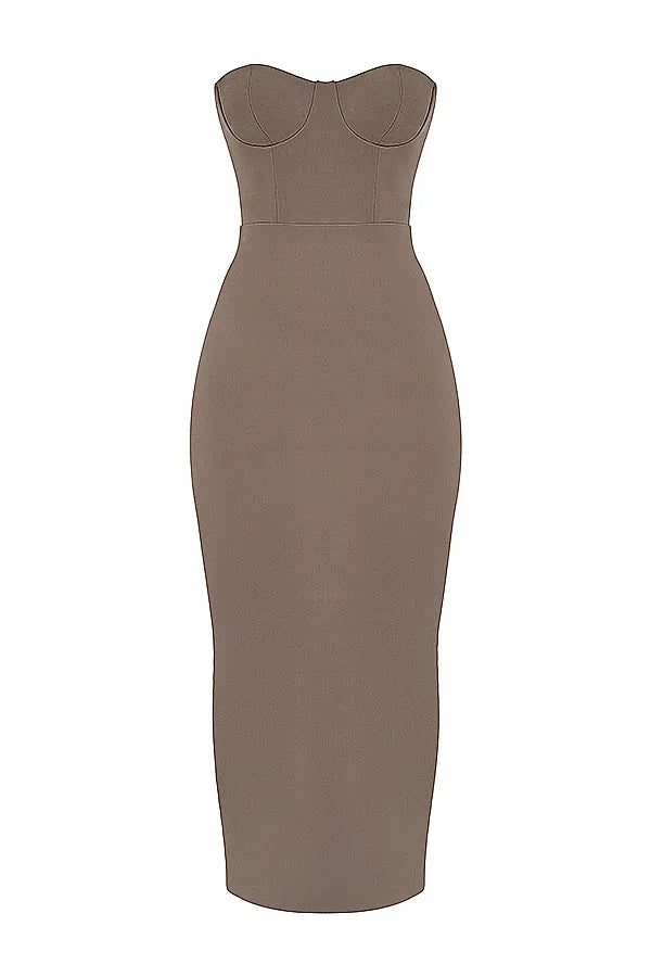 Lucia Taupe Strapless Corset Maxi Dress