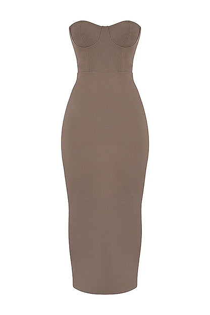 Lucia Taupe Strapless Corset Maxi Dress