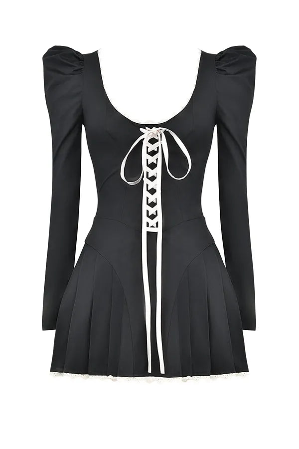 Larisa Black & Cream Pleated Mini Dress
