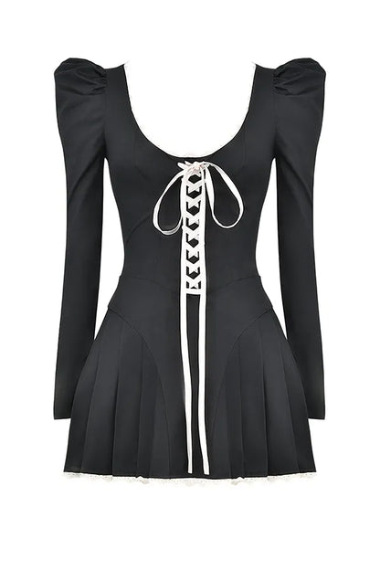 Larisa Black & Cream Pleated Mini Dress