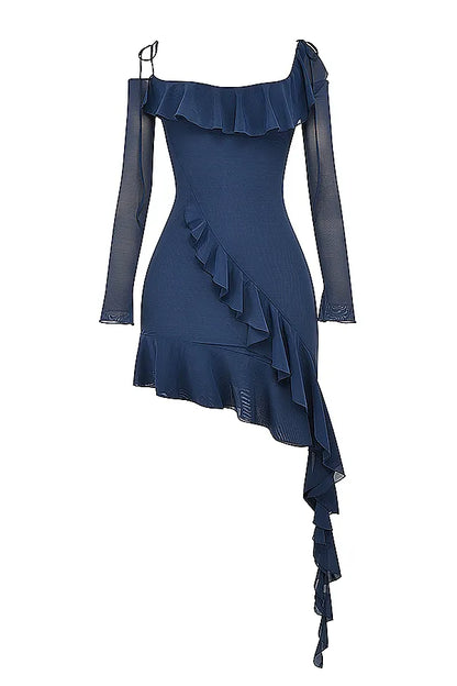 Kiki French Navy Ruffle Mini Dress