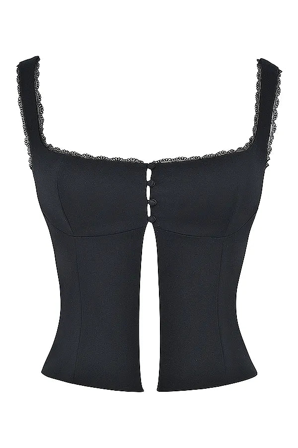 Noura Black Lace Trim Top