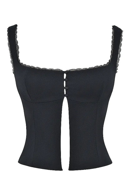 Noura Black Lace Trim Top