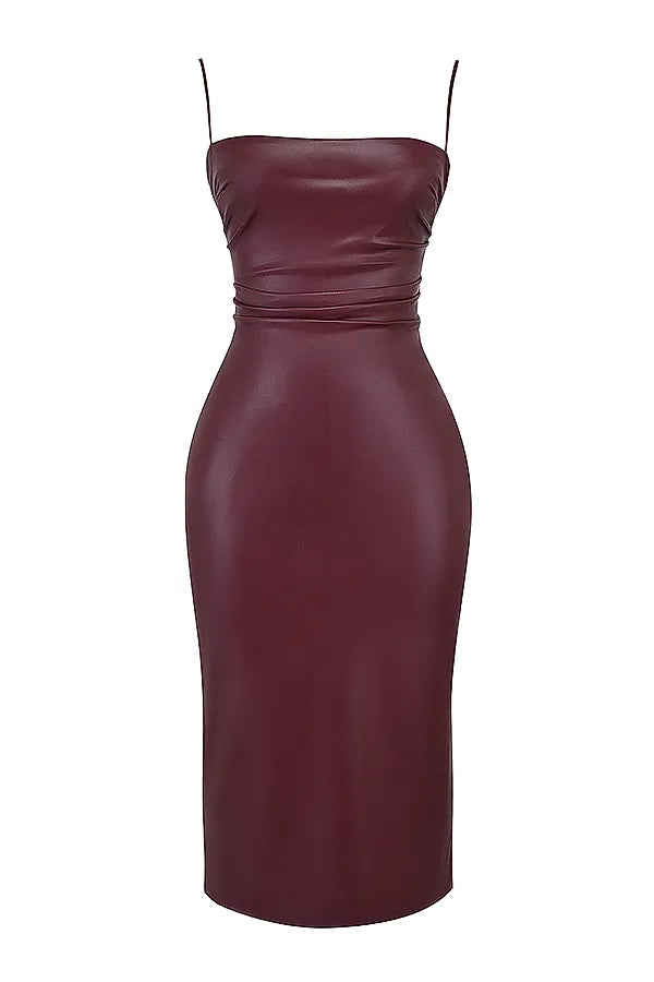 Jalena Mulberry Vegan Leather Lace Back Dress