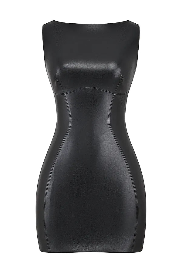 Leola Black Vegan Leather Mini Dress