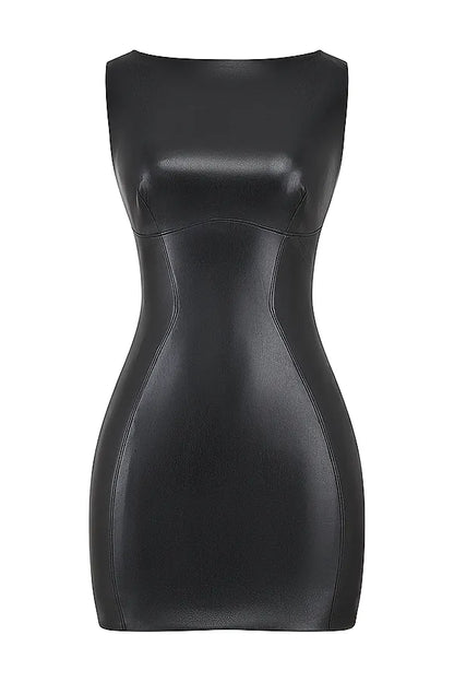 Leola Black Vegan Leather Mini Dress