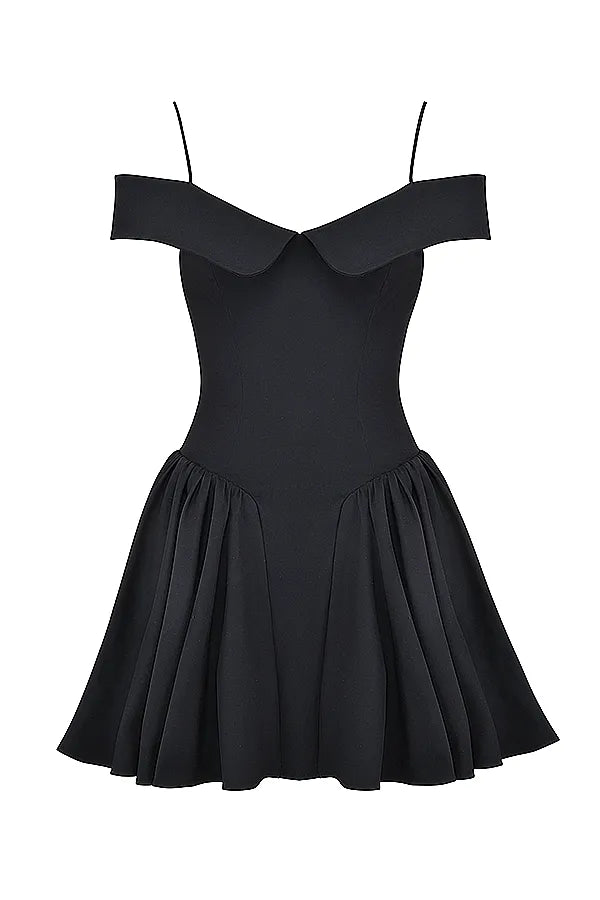 Elida Black Off Shoulder Mini Dress