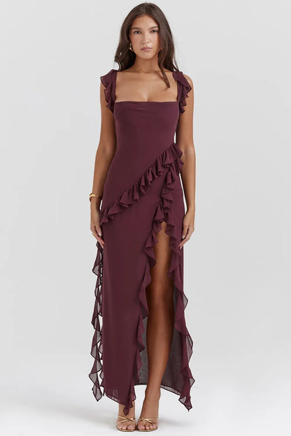 Ariela Mulberry Ruffle Maxi Dress