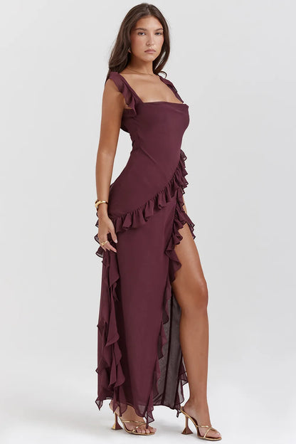 Ariela Mulberry Ruffle Maxi Dress