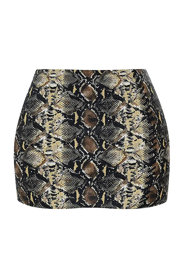 Lena Snake Print Vegan Leather Skirt