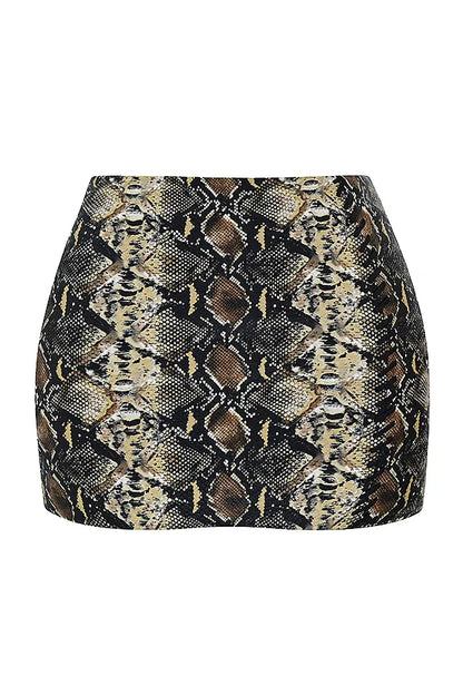 Lena Snake Print Vegan Leather Skirt