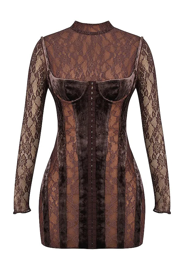 Marica Brown Velvet & Lace Corset Dress