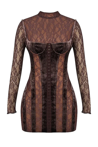 Marica Brown Velvet & Lace Corset Dress