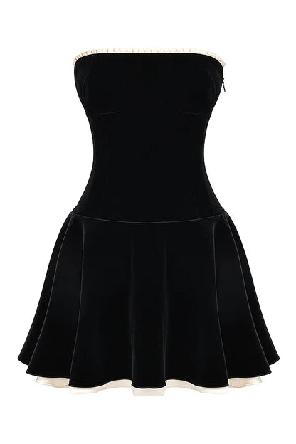 Marilla Black Velvet Strapless Dress