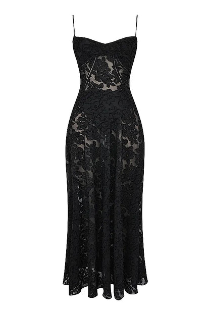 Seren Black Floral Lace Back Maxi Dress