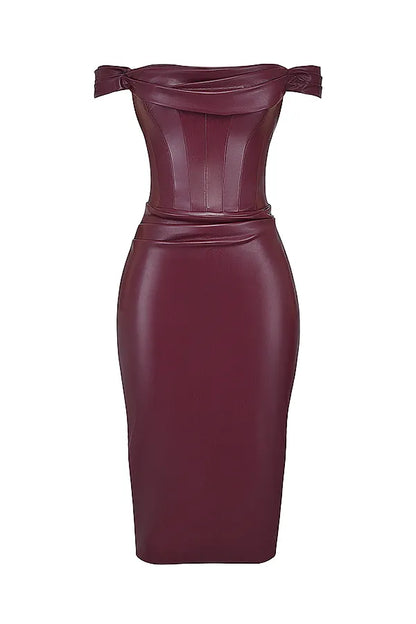 Raven Mulberry Vegan Leather Corset Dress