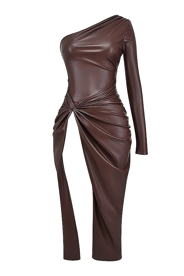 Octavia Cocoa Vegan Leather Maxi Dress