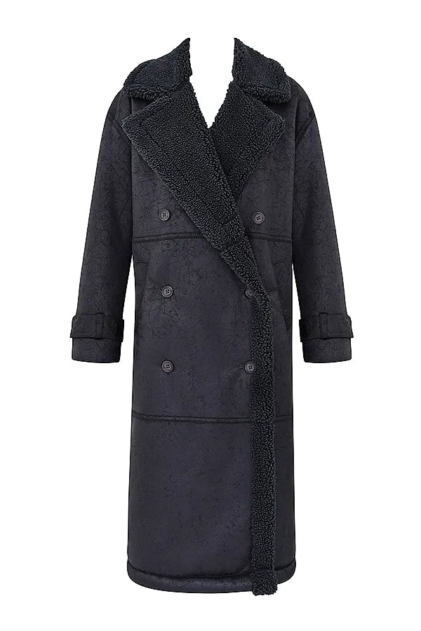 Deiji Grey Vegan Shearling Coat
