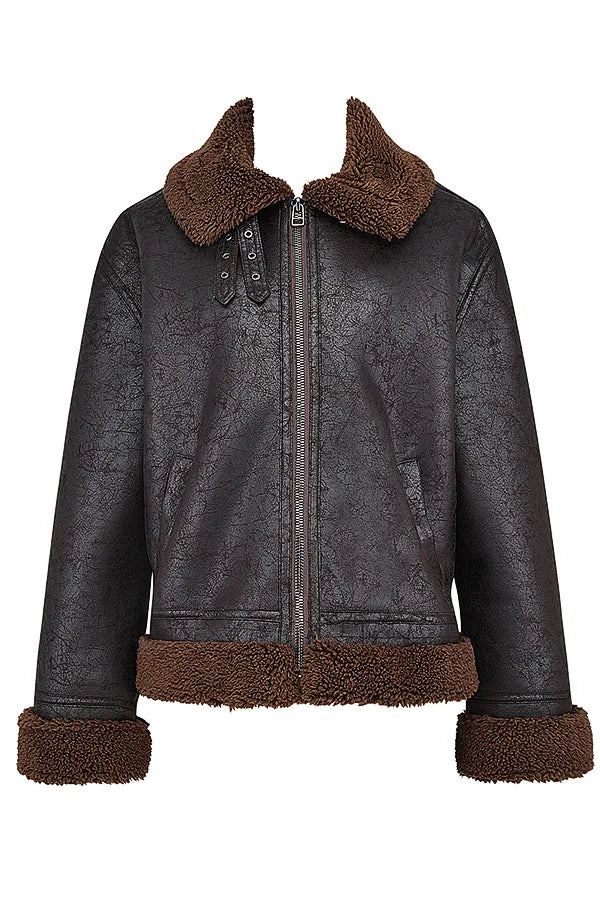 Madden Brown Vegan Shearling Aviator Jacket