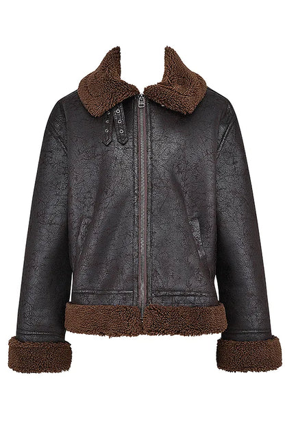 Madden Brown Vegan Shearling Aviator Jacket