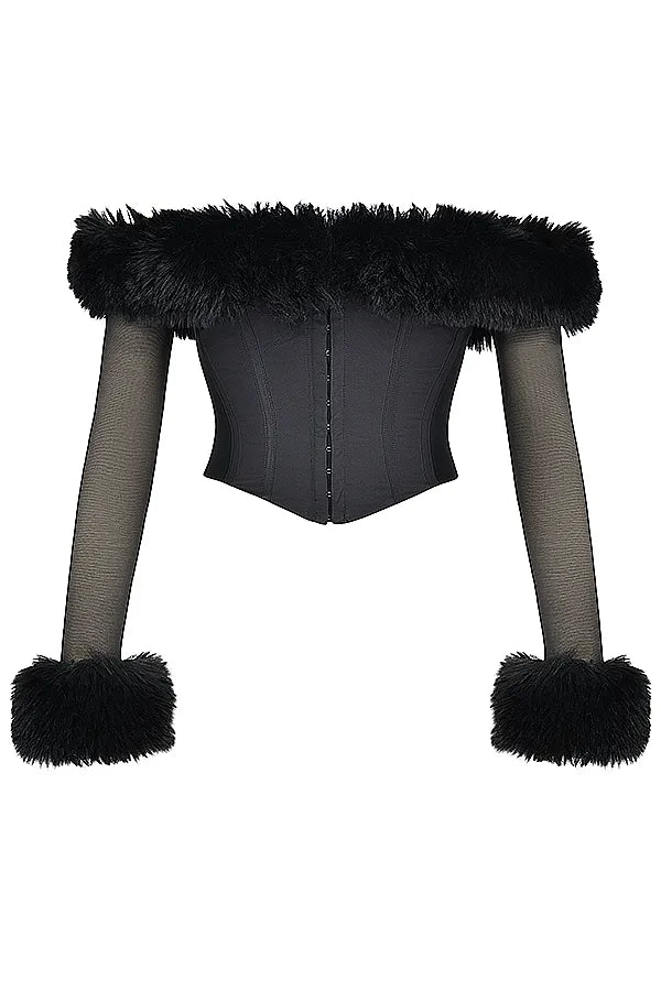 Merle Black Faux Fur Trim Corset