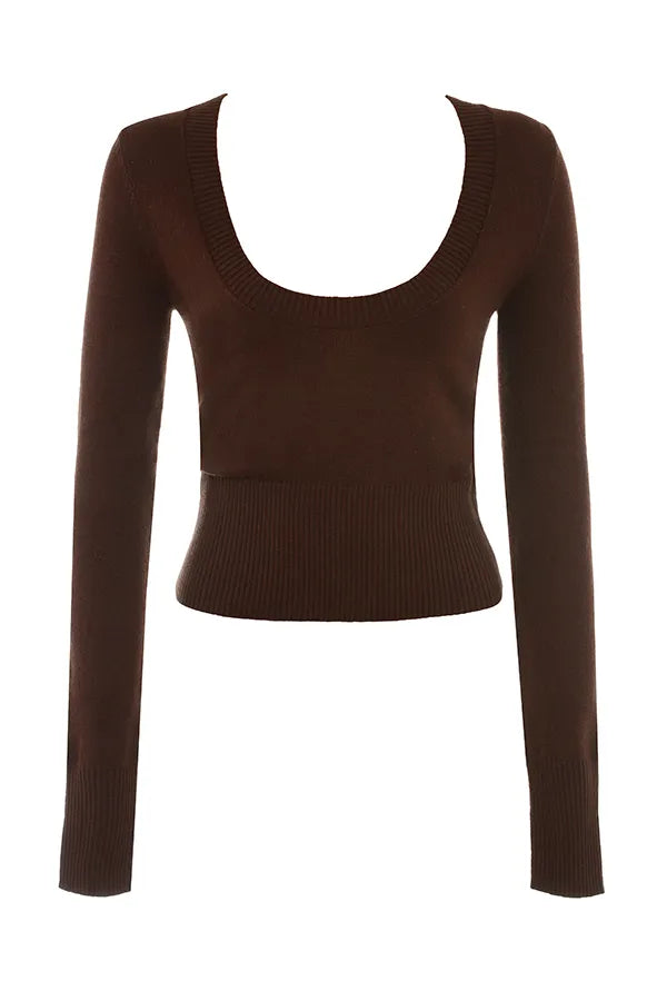 Raquel Chocolate Cashmere Blend Scoop Neck Top