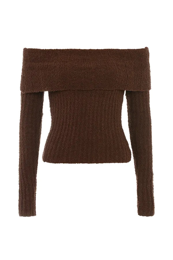 Saffron Chocolate Soft Boucle Knit Top