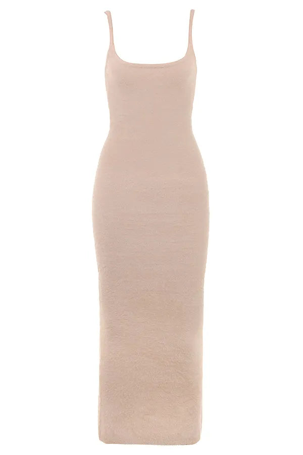Fayette Beige Soft Fluffy Knit Maxi Dress