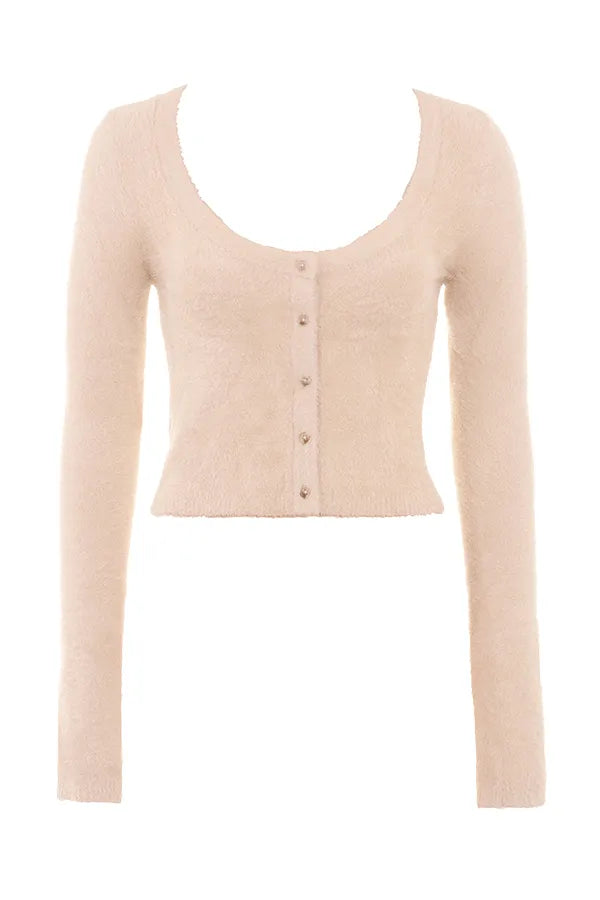 Gene Beige Soft Fluffy Knit Cardigan