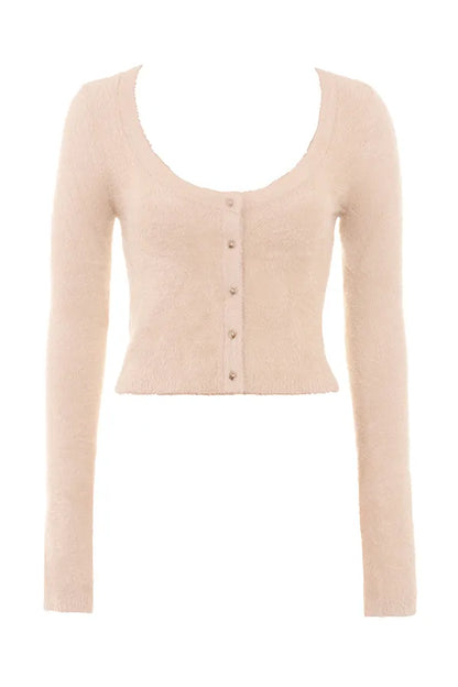Gene Beige Soft Fluffy Knit Cardigan