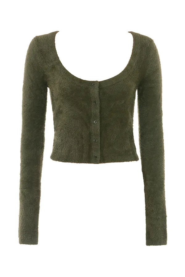 Gene Khaki Soft Fluffy Knit Cardigan