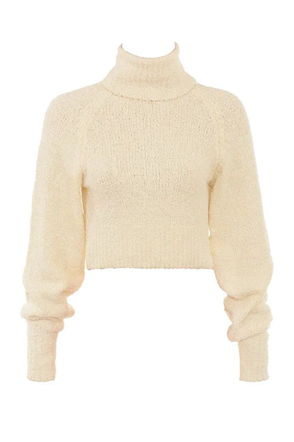 Nyala Cream Soft Boucle Knit Cropped Sweater