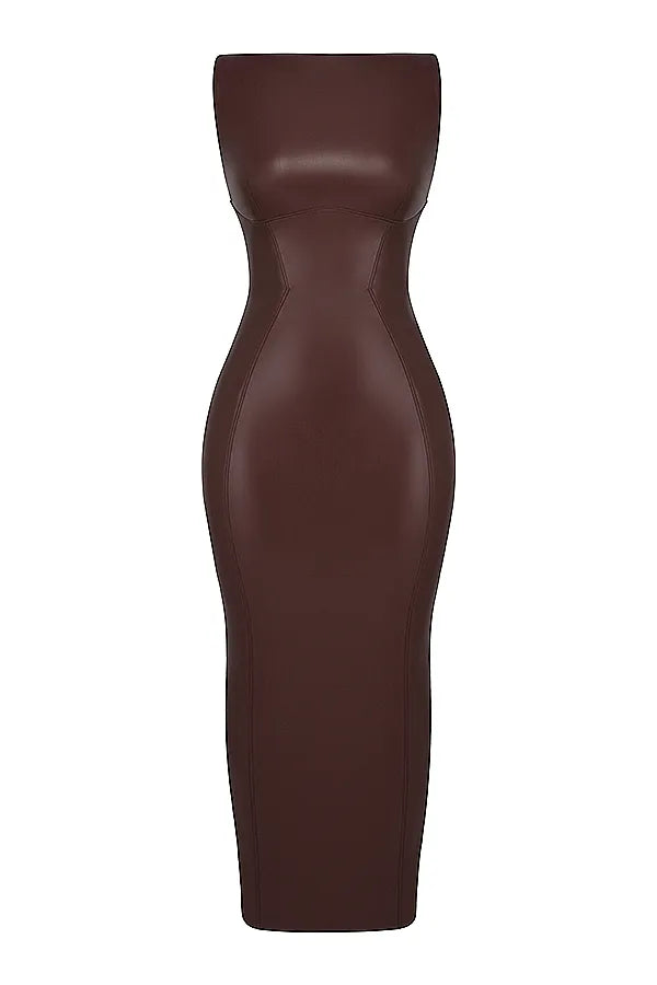 Sahara Cocoa Vegan Leather Maxi Dress