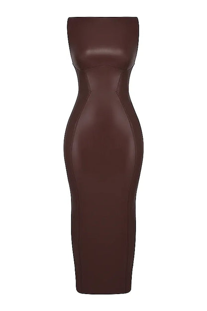 Sahara Cocoa Vegan Leather Maxi Dress