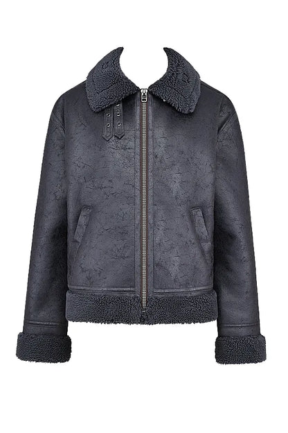 Madden Grey Vegan Shearling Aviator Jacket