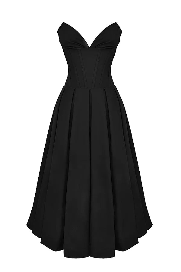 Lady Black Strapless Midi Dress