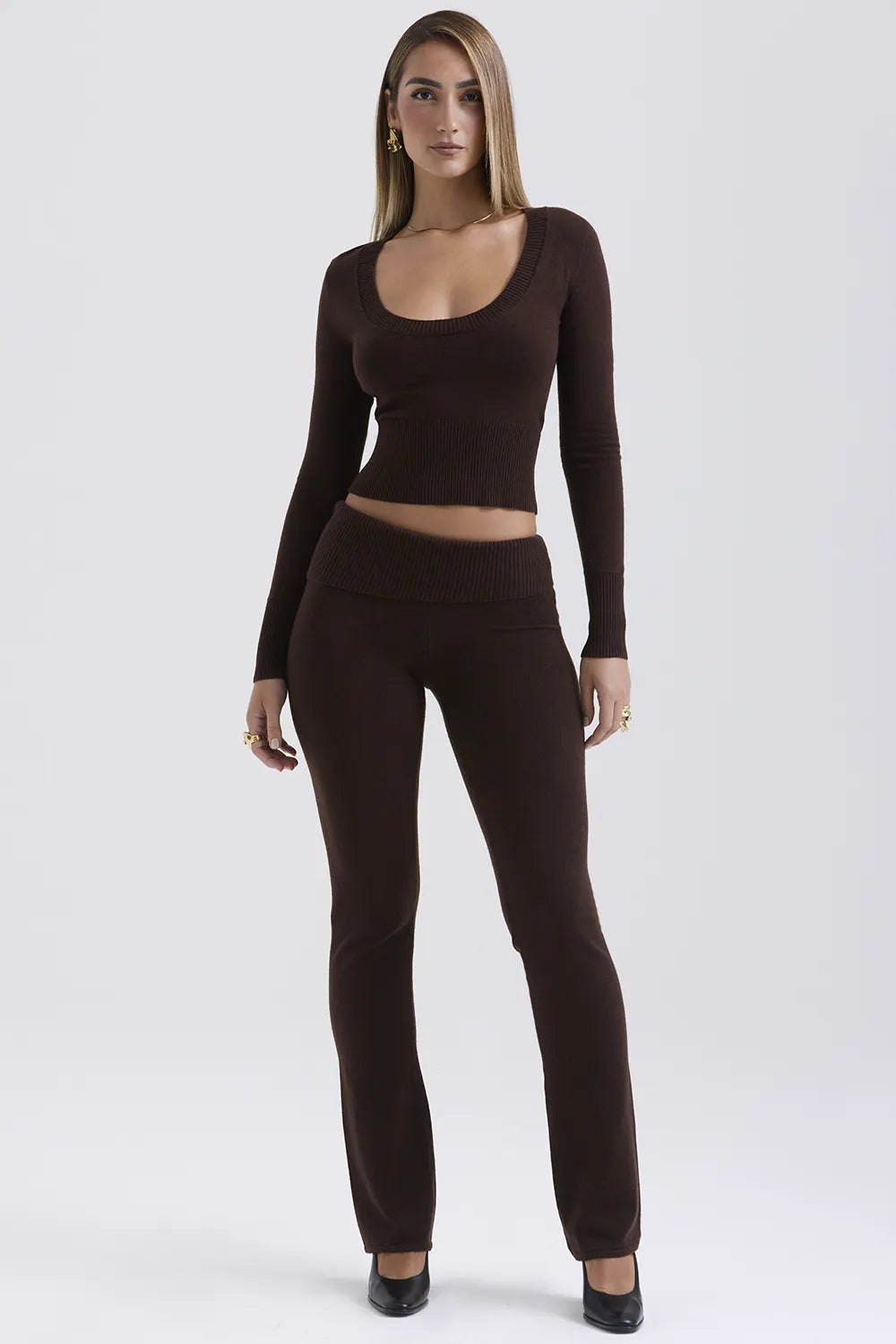 Raquel Chocolate Cashmere Blend Scoop Neck Top