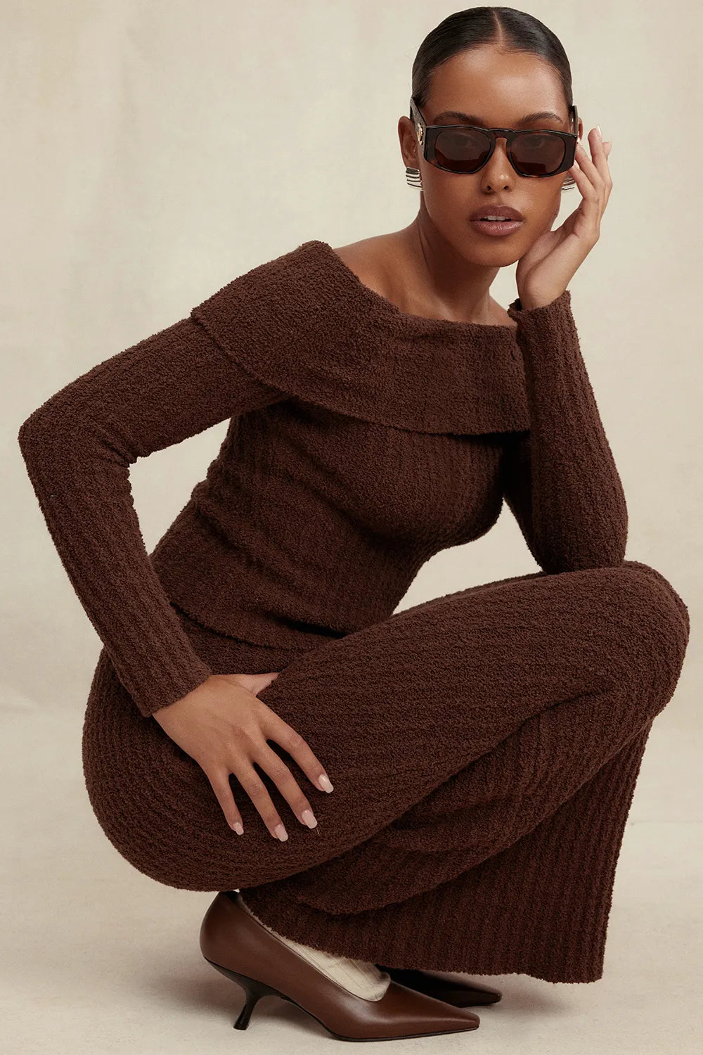 Saffron Chocolate Soft Boucle Knit Top