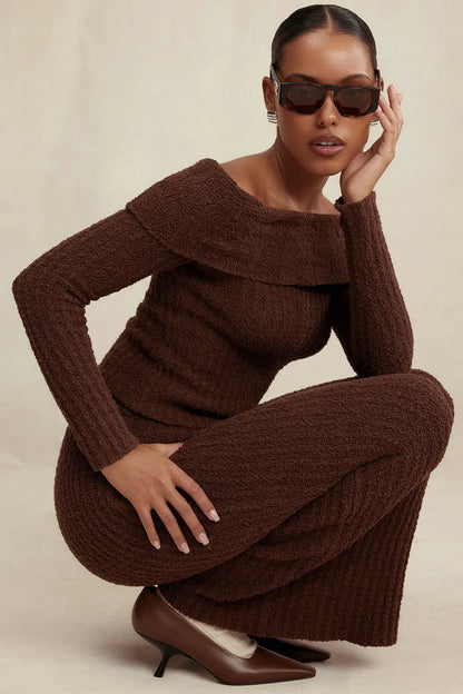 Saffron Chocolate Soft Boucle Knit Top