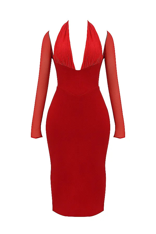 Yasmin Scarlet Plunge Midi Dress