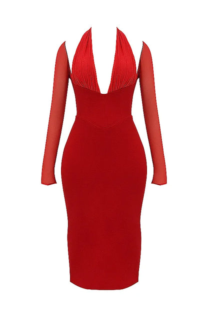 Yasmin Scarlet Plunge Midi Dress