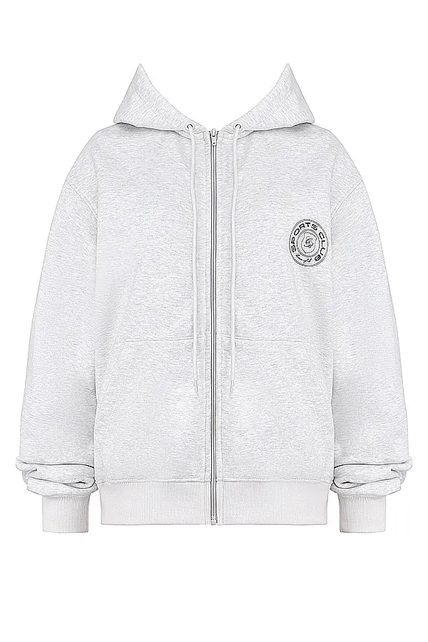 Mirage Light Grey Marl Cotton Fleece-Back Zip Through Hoodie