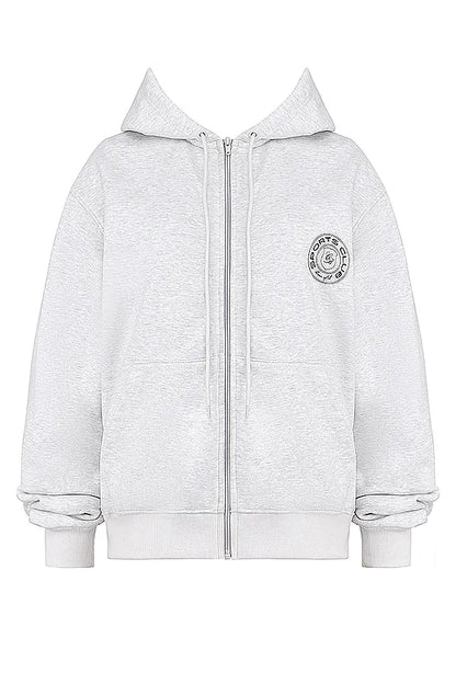 Mirage Light Grey Marl Cotton Fleece-Back Zip Through Hoodie